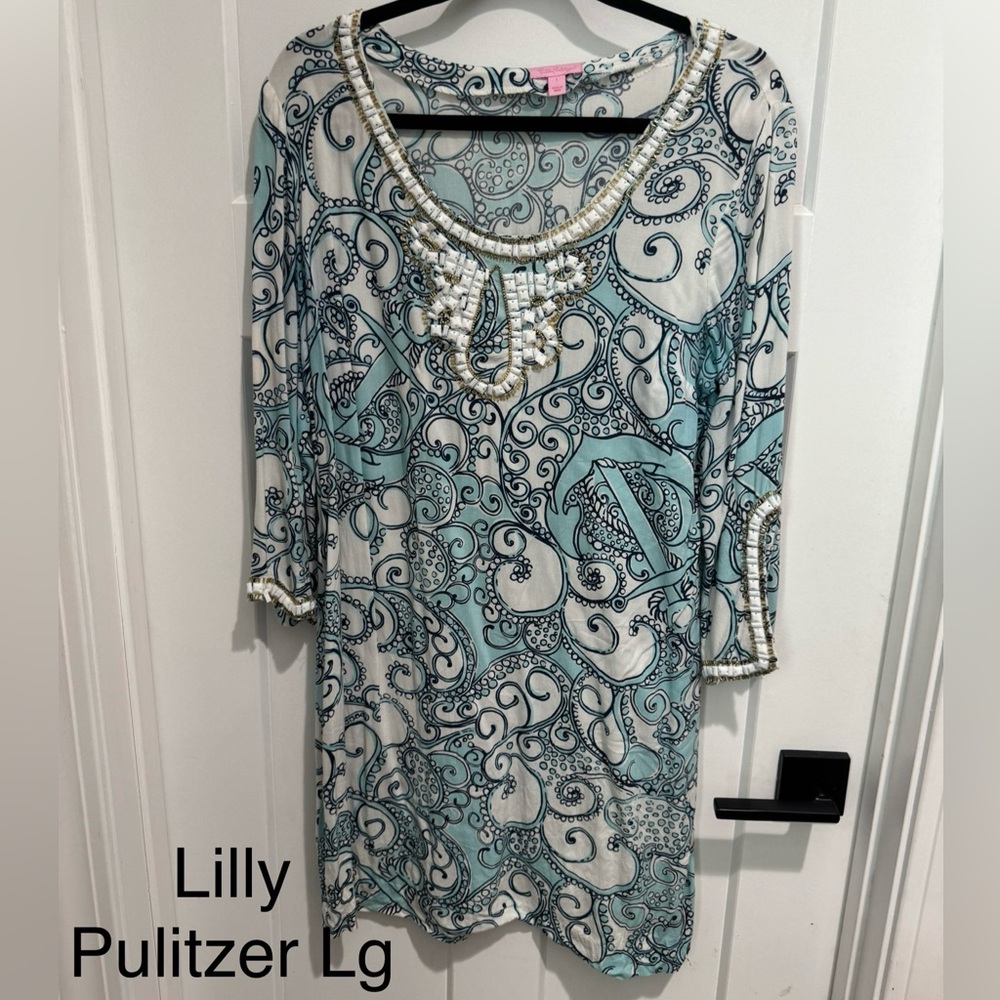 Lilly Pulitzer Aqua and White Swirl Dress